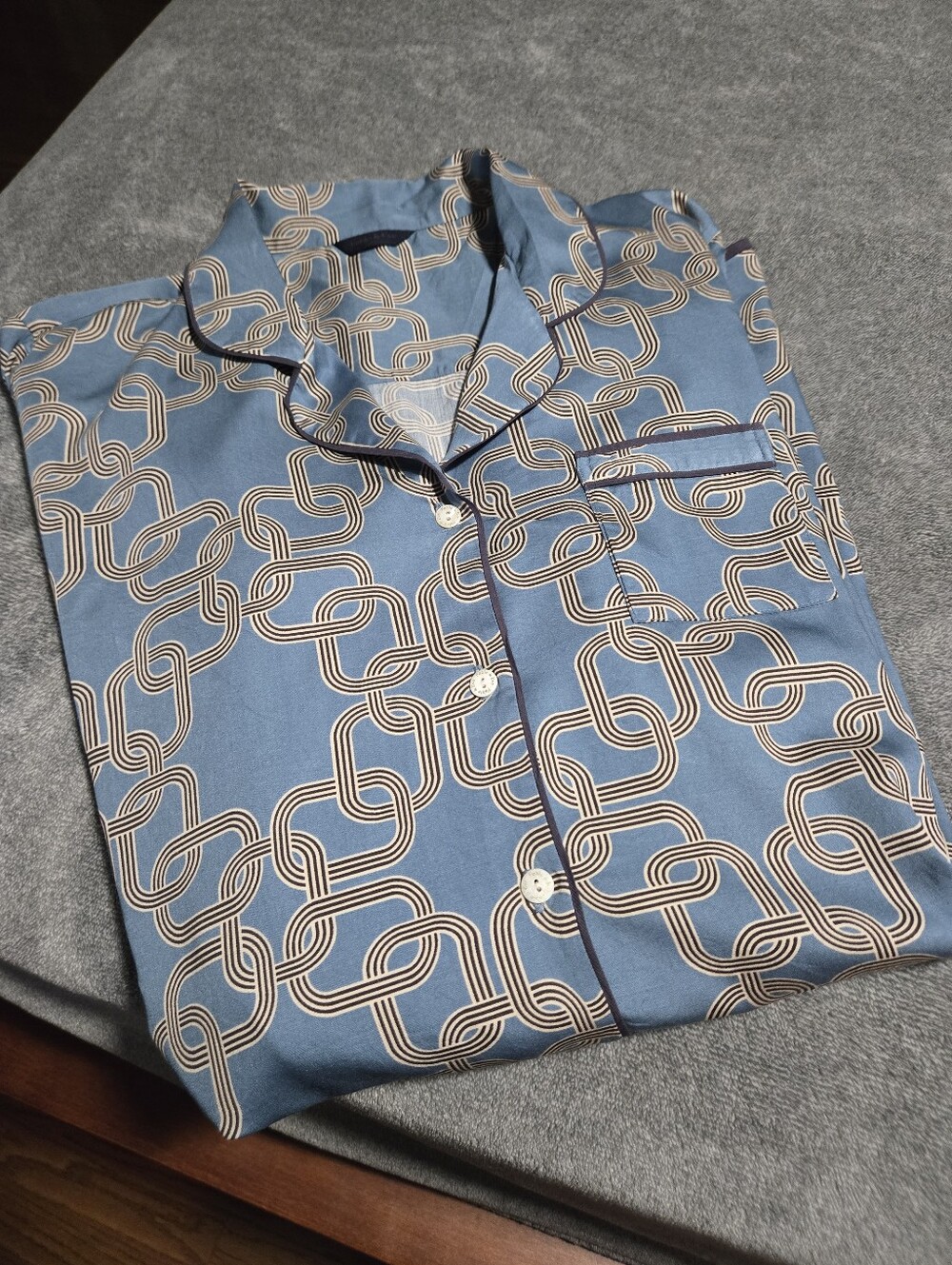 Blue Geometric Print Button-Up Nightshirt